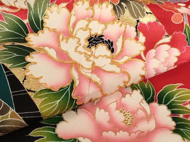 平和屋着物[]七五三　女の子　７歳　祝着　四つ身　駒刺繍　草花文　金彩　正絹　逸品　AABF2330ja