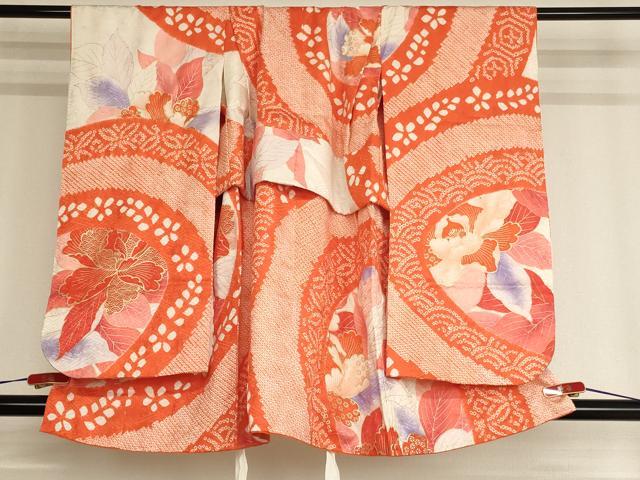平和屋着物[]七五三　女の子　３歳　祝着　三つ身　絞り　草花文　金彩　正絹　逸品　AABF2332ja