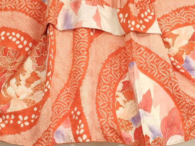 平和屋着物[]七五三　女の子　３歳　祝着　三つ身　絞り　草花文　金彩　正絹　逸品　AABF2332ja