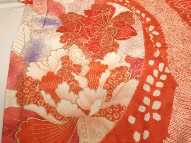 平和屋着物[]七五三　女の子　３歳　祝着　三つ身　絞り　草花文　金彩　正絹　逸品　AABF2332ja