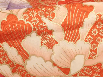 平和屋着物[]七五三　女の子　３歳　祝着　三つ身　絞り　草花文　金彩　正絹　逸品　AABF2332ja