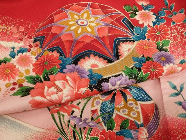 平和屋着物[]お宮参り　女の子　祝着　産着　初着　のしめ　花手毬文　暈し染め　金彩　逸品　AABF2334ja