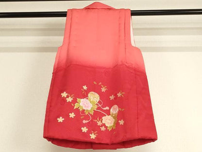 平和屋着物[]七五三　女の子　３歳　被布　花手毬文　暈し染め　金彩　正絹　逸品　AABF2336ja