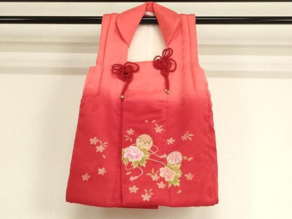 平和屋着物[]七五三　女の子　３歳　被布　花手毬文　暈し染め　金彩　正絹　逸品　AABF2336ja