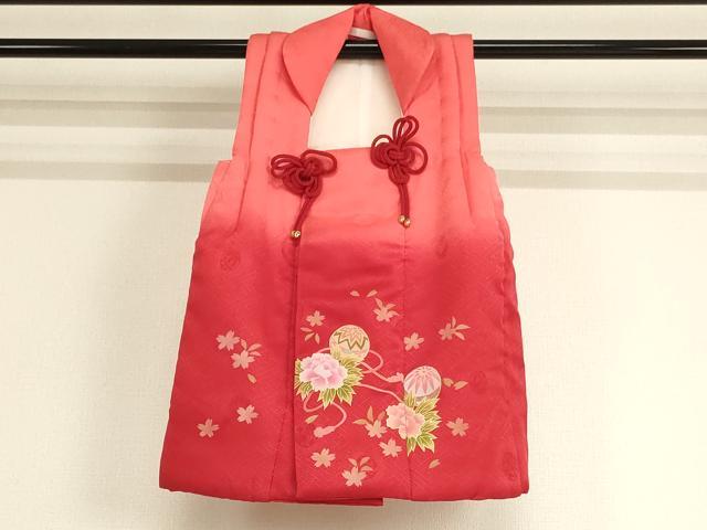 平和屋着物[]七五三　女の子　３歳　被布　花手毬文　暈し染め　金彩　正絹　逸品　AABF2336ja