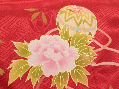 平和屋着物[]七五三　女の子　３歳　被布　花手毬文　暈し染め　金彩　正絹　逸品　AABF2336ja