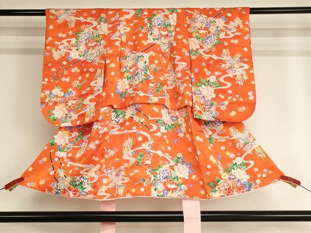 平和屋着物[]七五三　女の子　３歳　祝着　三つ身　流水花車文　洗える着物　AABF2337ja