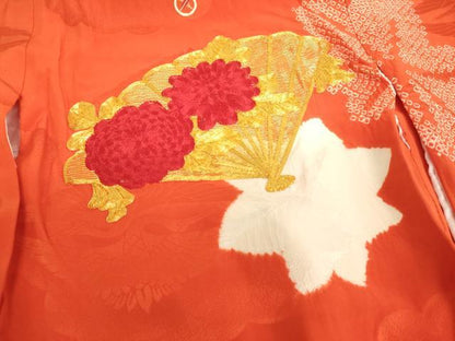 平和屋着物[]七五三　女の子　３歳　祝着　一つ身　駒刺繍　絞り　扇面花文　正絹　逸品　AABF2339ja