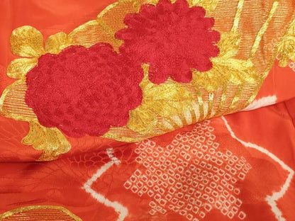 平和屋着物[]七五三　女の子　３歳　祝着　一つ身　駒刺繍　絞り　扇面花文　正絹　逸品　AABF2339ja