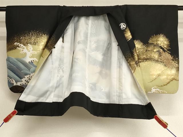 平和屋着物[]七五三　男の子　5歳　羽織　鷹　立波松文　金彩　洗える着物　AABF2342ja