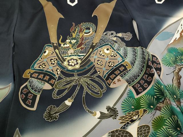 平和屋着物[]お宮参り　男の子　祝着　産着　初着　のしめ　兜　風景絵巻鷹文　暈し染め　金彩　正絹　逸品　AABF2343ja