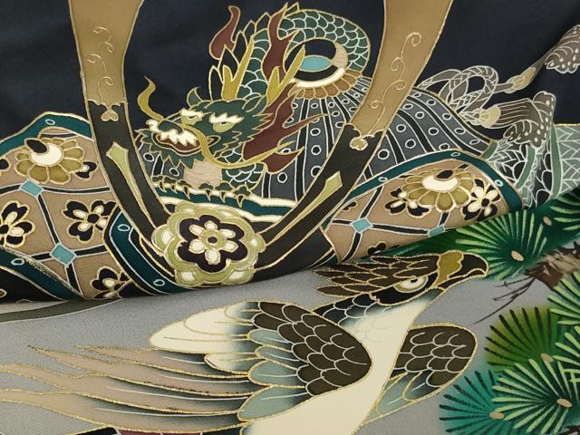 平和屋着物[]お宮参り　男の子　祝着　産着　初着　のしめ　兜　風景絵巻鷹文　暈し染め　金彩　正絹　逸品　AABF2343ja