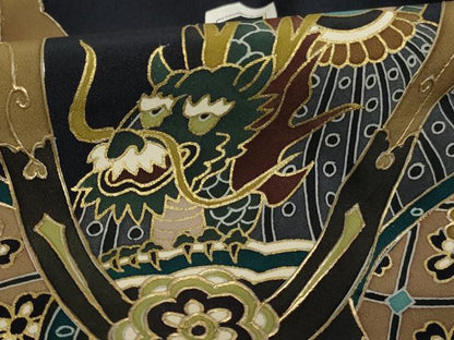平和屋着物[]お宮参り　男の子　祝着　産着　初着　のしめ　兜　風景絵巻鷹文　暈し染め　金彩　正絹　逸品　AABF2343ja
