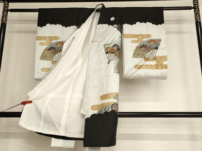 平和屋着物[]お宮参り　男の子　祝着　産着　初着　のしめ　鷹　扇面吉祥文　暈し染め　金彩　逸品　AABF2344ja