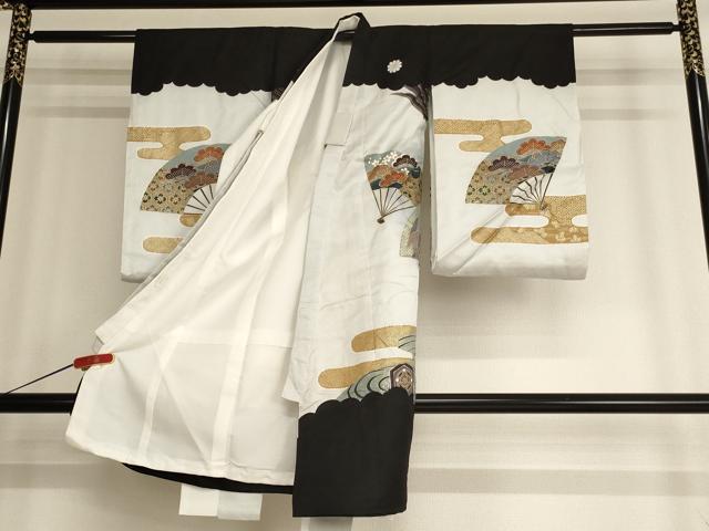 平和屋着物[]お宮参り　男の子　祝着　産着　初着　のしめ　鷹　扇面吉祥文　暈し染め　金彩　逸品　AABF2344ja