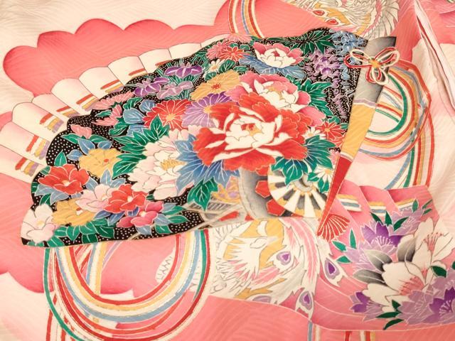 平和屋着物[]お宮参り　女の子　祝着　産着　初着　のしめ　檜扇花車舞鳥文　暈し染め　金彩　逸品　AABF2345ja