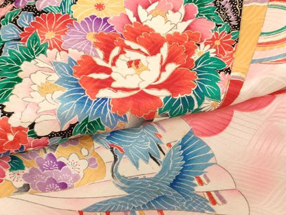 平和屋着物[]お宮参り　女の子　祝着　産着　初着　のしめ　檜扇花車舞鳥文　暈し染め　金彩　逸品　AABF2345ja
