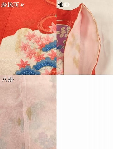 平和屋着物[]七五三　女の子　７歳　祝着　四つ身　尾長鳥花文　金彩　AABF2346ja