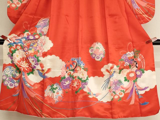 平和屋着物[]七五三　女の子　７歳　祝着　四つ身　尾長鳥花文　金彩　AABF2346ja