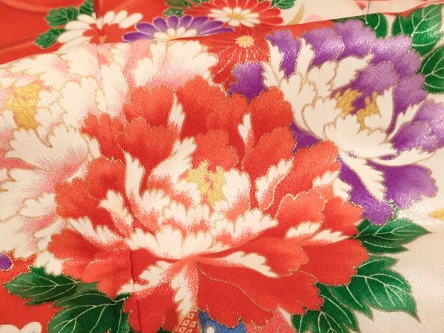 平和屋着物[]七五三　女の子　７歳　祝着　四つ身　尾長鳥花文　金彩　AABF2346ja