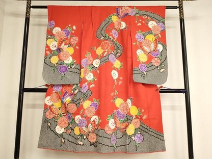 平和屋着物[]七五三　女の子　７歳　祝着　四つ身　花鳥文　金彩　AABF2347ja