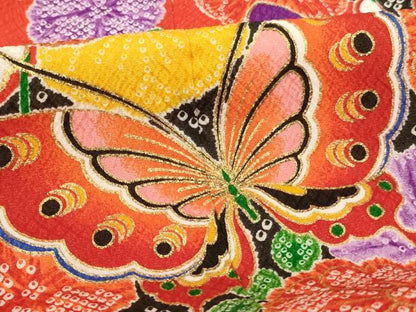 平和屋着物[]七五三　女の子　７歳　祝着　四つ身　花鳥文　金彩　AABF2347ja