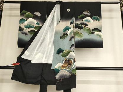 平和屋着物[]お宮参り　男の子　祝着　産着　初着　のしめ　鷹　吉祥松文　暈し染め　金彩　正絹　逸品　AABF2348ja