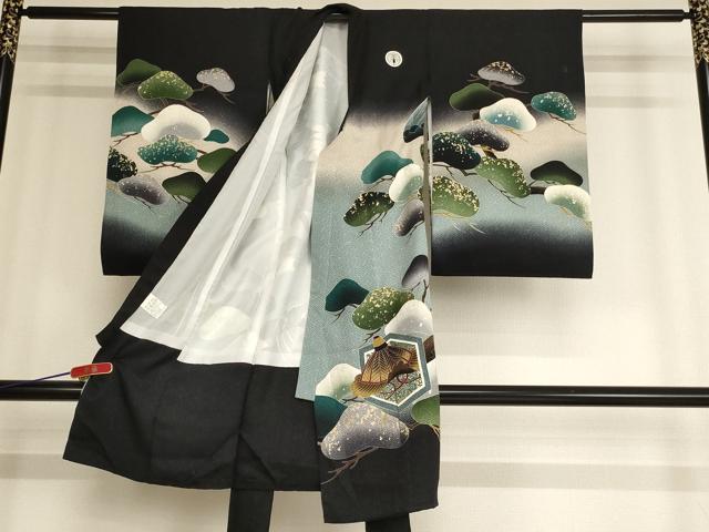 平和屋着物[]お宮参り　男の子　祝着　産着　初着　のしめ　鷹　吉祥松文　暈し染め　金彩　正絹　逸品　AABF2348ja