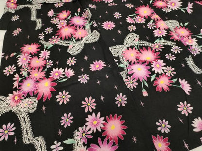 平和屋着物＊夏物 浴衣 子供 女の子 リボン 舞花文 ラメ 黒地 綿 逸品 AABF2349ja