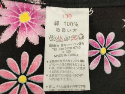平和屋着物＊夏物 浴衣 子供 女の子 リボン 舞花文 ラメ 黒地 綿 逸品 AABF2349ja