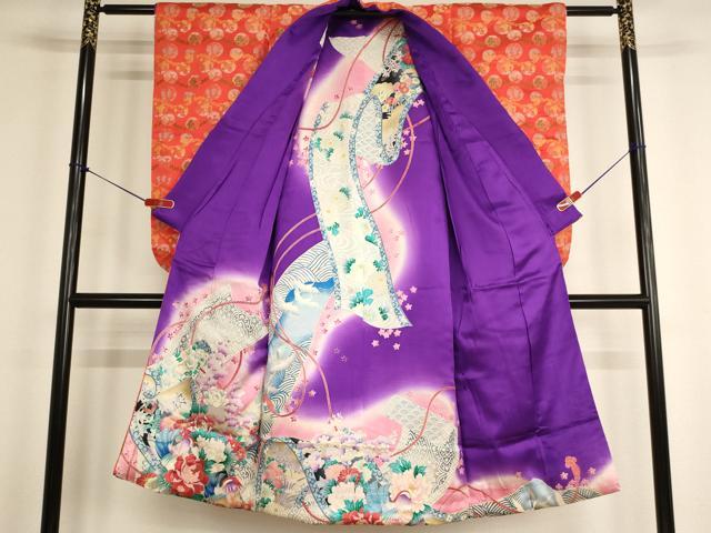 平和屋着物[]七五三　女の子　７歳　祝着　四つ身　寿光織　花手毬文　AABF2370ja