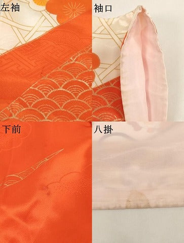 平和屋着物[]七五三　女の子　７歳　祝着　四つ身　駒刺繍　花車文　金彩　AABF2372ja