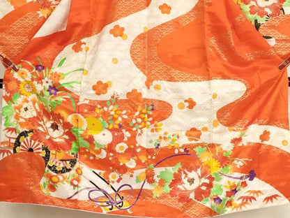 平和屋着物[]七五三　女の子　７歳　祝着　四つ身　駒刺繍　花車文　金彩　AABF2372ja