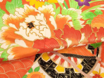 平和屋着物[]七五三　女の子　７歳　祝着　四つ身　駒刺繍　花車文　金彩　AABF2372ja
