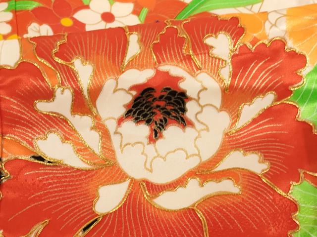 平和屋着物[]七五三　女の子　７歳　祝着　四つ身　駒刺繍　花車文　金彩　AABF2372ja