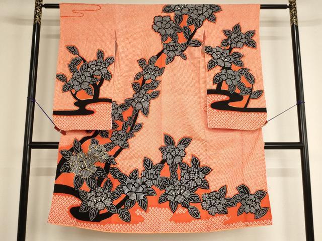 平和屋着物[]七五三　女の子　７歳　祝着　四つ身　駒刺繍　牡丹文　AABF2374ja