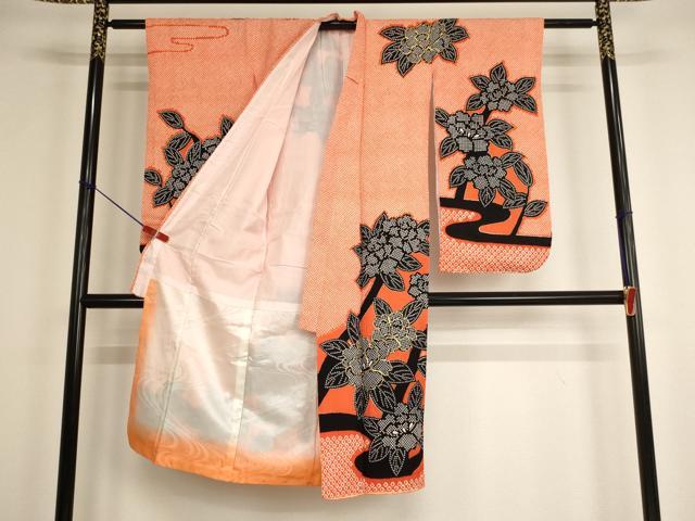 平和屋着物[]七五三　女の子　７歳　祝着　四つ身　駒刺繍　牡丹文　AABF2374ja