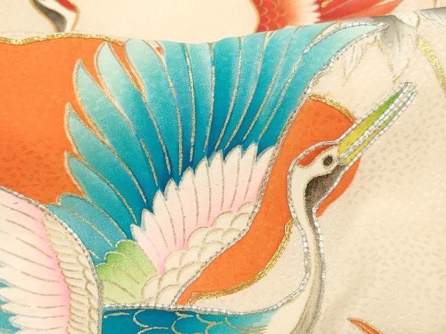 平和屋着物[]七五三　女の子　３歳　祝着　一つ身　長襦袢セット　駒刺繍　飛鶴文　金彩　逸品　AABF2375ja