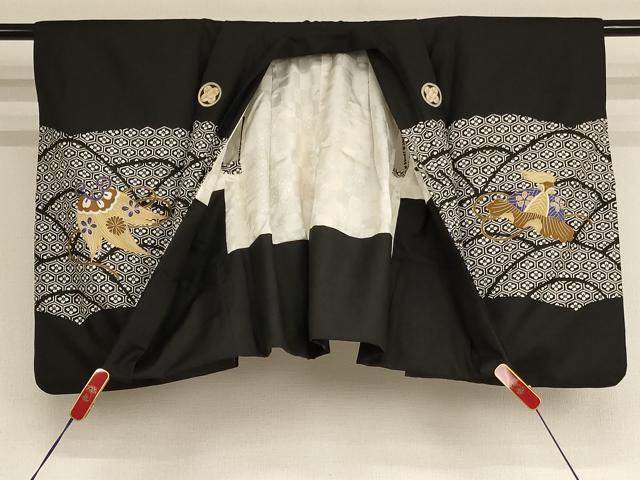 平和屋着物[]七五三　男の子　5歳　羽織　駒刺繍　兜　金彩　洗える着物　AABF2376ja