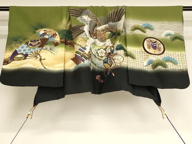 平和屋着物[]七五三　男の子　5歳　羽織　鷹　吉祥松文　暈し染め　金彩　洗える着物　AABF2381ja