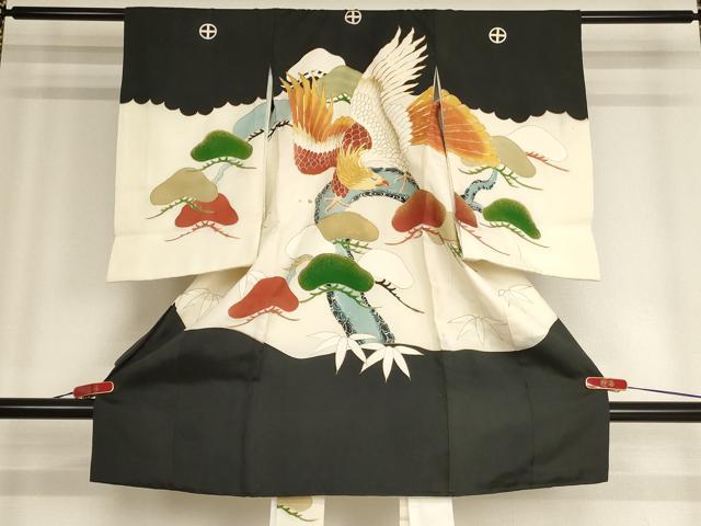 平和屋着物[]お宮参り　男の子　祝着　産着　初着　のしめ　駒刺繍　鷹　松　金彩　逸品　AABF2383ja