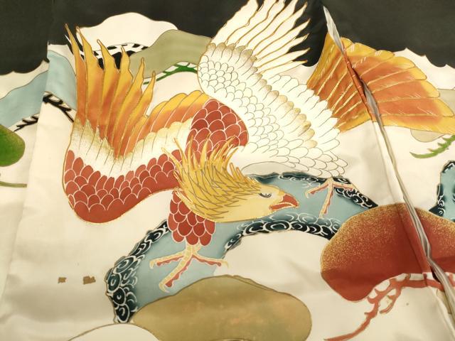 平和屋着物[]お宮参り　男の子　祝着　産着　初着　のしめ　駒刺繍　鷹　松　金彩　逸品　AABF2383ja