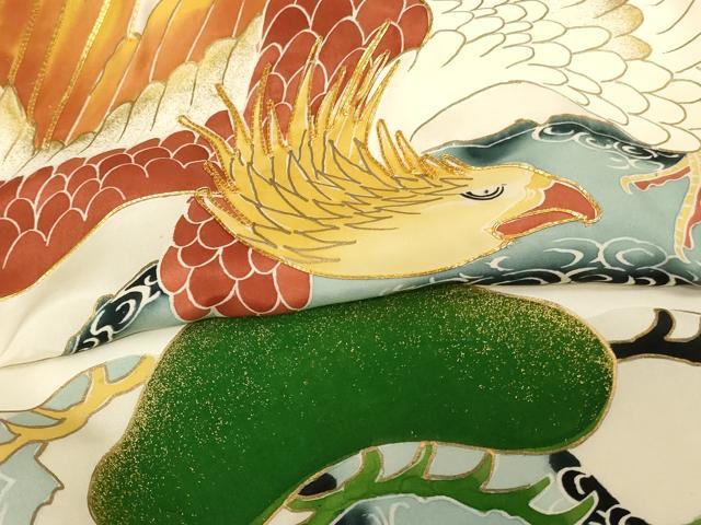 平和屋着物[]お宮参り　男の子　祝着　産着　初着　のしめ　駒刺繍　鷹　松　金彩　逸品　AABF2383ja