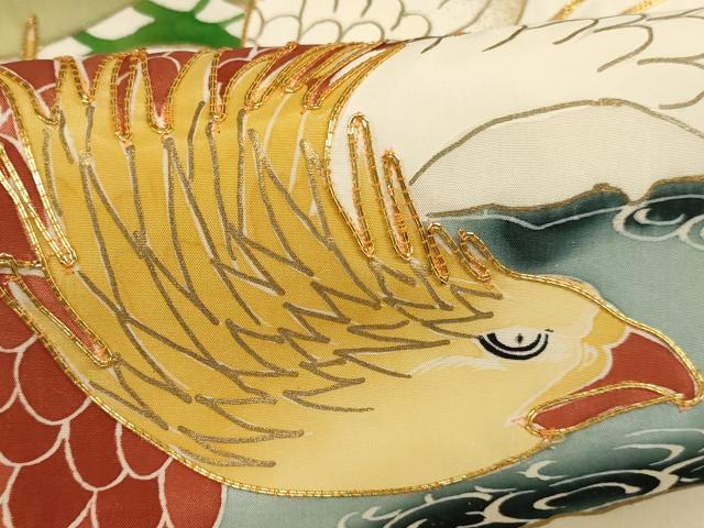 平和屋着物[]お宮参り　男の子　祝着　産着　初着　のしめ　駒刺繍　鷹　松　金彩　逸品　AABF2383ja