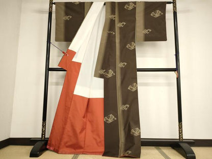 平和屋着物■上質な紬　草花文　正絹　逸品　AABF2386ja