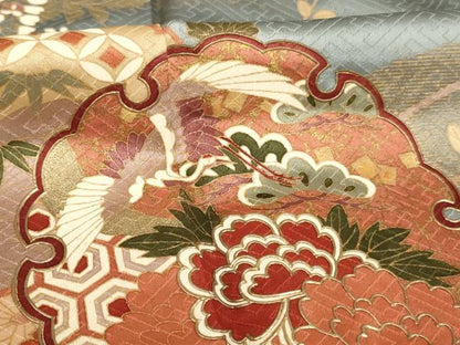 平和屋着物■豪華色留袖　雪輪飛鶴花文　暈し染め　金彩　正絹　逸品　AABF2391ja