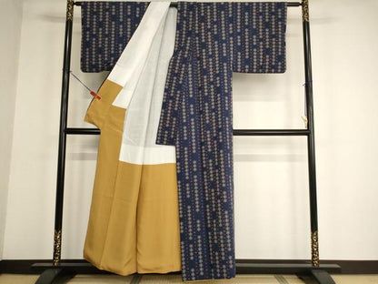平和屋着物■小紋　麻の葉文様　桜　洗える着物　AABF2404ja