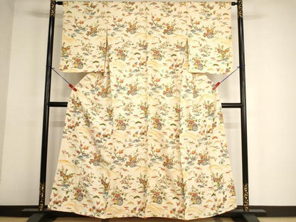 平和屋着物■上質な小紋 風景花車文 金彩 正絹 逸品 未使用 AABF2413ja