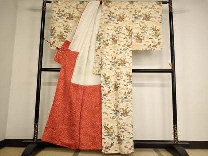 平和屋着物■上質な小紋 風景花車文 金彩 正絹 逸品 未使用 AABF2413ja