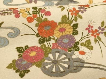 平和屋着物■上質な小紋 風景花車文 金彩 正絹 逸品 未使用 AABF2413ja